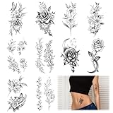 Tatouages Temporaires,tatouages temporaires autocollants,10 autocollants de tatouages adhésifs pour hommes et femmes, tatouages floraux noirs, tatouages temporaires pour le corps