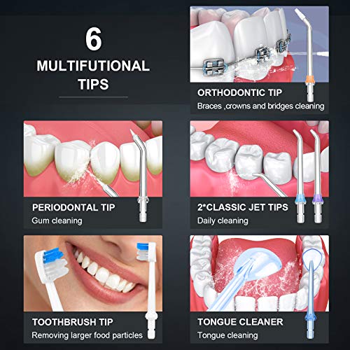 H2Ofloss Water Flosser Portable Dental Oral Irrigator With 5 Modes, 6 Replaceable Jet Tips, Rechargeable Waterproof Teeth Cleaner For Home And Travel -300Ml Detachable Reservoir Black #TOP7