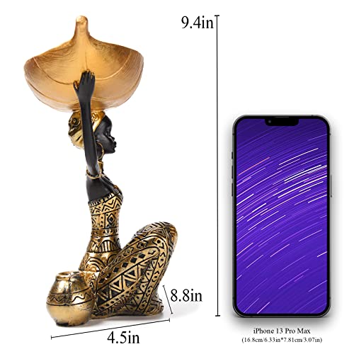 Brabud Resin Traditional Ethnic Dress Black Woman Statue With Leaf Shape Tray Suitable For Candy Jewelry Ring Fruit Decoration For Living Room Dining Table Bedroom Tqgjbs338 #TOP1