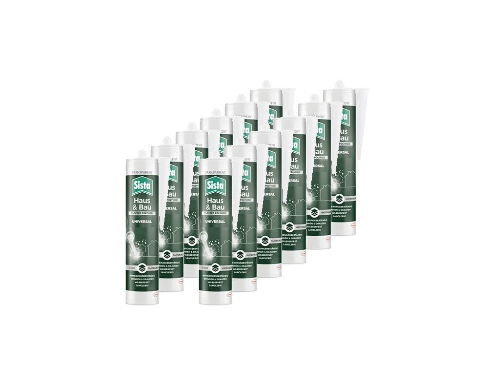 Sista Haus & Bau Universal FlexTec Polymer, Universal-Silikon für Fugen innen & außen, witterungsbeständige Dichtmasse für viele Materialien*, wasserfeste Fugenmasse, 12x280ml Kartusche, transparent