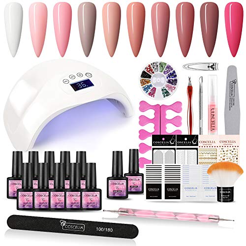 Gel Nail Polish Starter Kit 48W Nail Dryer Lamp and 10 Colors Nail Gel Art Kit Soak Off Nail Polish Gel for Nail DIY Design