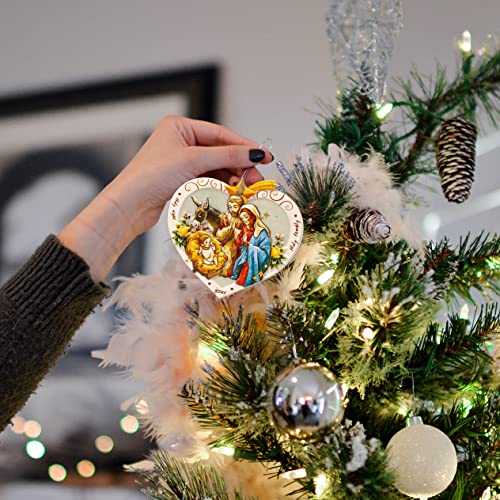 Christmas Ornaments Xmas Tree Hanging Heart Shaped Holy Family Christian Ornament Angel Resin Statue,Christmas Figurine Decorations (1Pcs) #TOP6