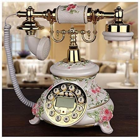Retro Phone Vintage Phone Telephone Wired Dial Fixed Telephone Home Landline Rotating European Retro Dial White Bronze (2A) (1A)