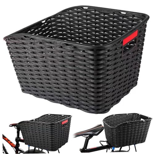 Panier de vélo arrière tissé grand volume en polypropylène avec poignée réfléchissante robuste