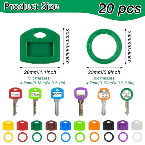 Qcdou 20 Pièces Couvres Clés, Cache Clef, 2 Styles de Capuchons de Touches Ronds et Carrés, Couvre Clef Couleur, 10 Couleurs, Identification Clé, Marquage de Touches des Clés de Porte(B) – vue 2