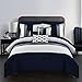 Chic Home Ayelet 10 Piece Comforter Set Color Block Ruffled Bag Bedding, Queen, Navy