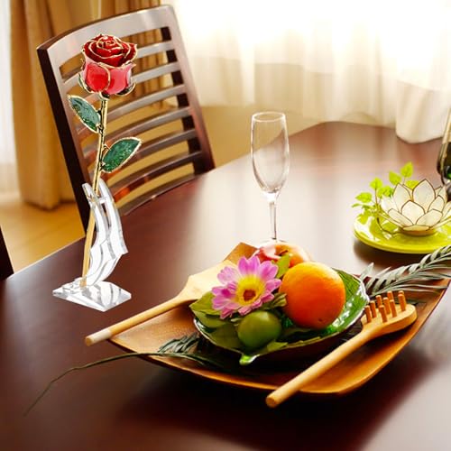 Image of Valentines Day Gift Rose, Gold Dipped Real Rose is Attractive Luster and Natural Shape, Best Gifts for Anniversary Wedding Valentines Day (Red Original Rose with Stand)