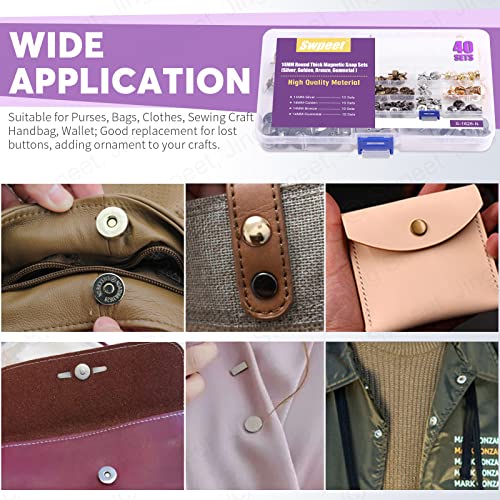 Swpeet 40 Sets 14Mm Round Strong Magnetic Button Clasps Snaps, Metal Fastener Clasps Gold Silver Bronze Black Diy Craft Sewing Knitting Buttons Sets For Sewing, Purses, Bags, Clothes, Leather #TOP6