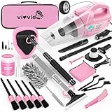 Vioview Pink Car Cleaning Kit, 25Pcs Detailing Kit Interior with 4-in-1 Power Handheld Vacuum Cleaner, Detailing Brush Set, 2-in-1 Windshield Cleaner Tool, Car Accessories for Cleaning, Gift for Women