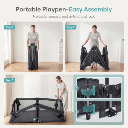 Image of Baby Playpen Portable, Pre-Assembled Play Pen 71x79 Large Foldable Playpen for Babies and Toddlers, Sturdy and Safe Toddler Play Yard Indoor Outdoor with Carry Bag, Black