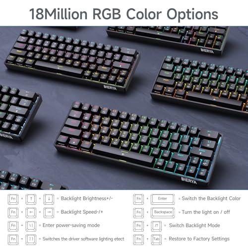 Image of DIERYA DK63 60% Wireless Mechanical Gaming Keyboard | Bluetooth /2.4G /Wired | RGB Backlit Compact 63 Keys Mini Office Keyboard | with Red Switch | for Windows Laptop PC Gamer Typist-Black