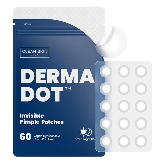 CLEAN SKIN CLUB 60 Invisible Vegan Pimple Patches Derma Dot Hydrocolloid for Covering Zits Blackhead Blemish Absorbing Face