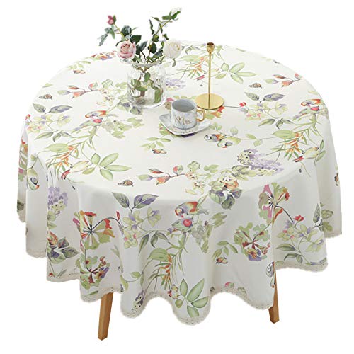 Heavy Duty Elegant Printed Tablecloth - Spillproof Fabric Lace Table Cloth - Round Table Cover For Dining Room Kitchen Home Decor (47" Round, Green Trees) #TOP8
