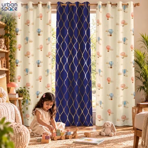 Image of Urban Space Blackout Curtains for Window 5 Feet Set of 3, Room Darkening Curtains with Eyelets &Tiebacks, 3 Piece Window Curtains Set for Bedroom, Living Room, Home Decor (Cloud Voyage, Blue- 5 feet)