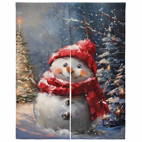 Vamjump 目隠し ロング のれん 遮光 暖簾 間仕切り 幅85x丈120cm クリスマス クリスマスツリー 赤い雪だるま レトロな油絵 半間のれん 和み リビング 和風 カーテン 厚手 防寒 防音 断熱 プライバシー保護 玄関 キッチ リビング 飲食