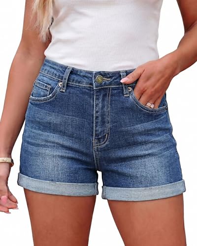 LookbookStore Women's High Waisted Rolled Hem Distressed Jeans Ripped Denim Shorts