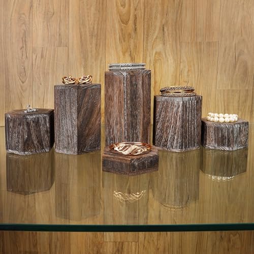 BELLE VOUS 6er Pack Brauner Sechseck Dekosäule Holz Podest Holz Displays - Vintage Deko Holzklotz für Regale & Arbeitsplatten - Sockel für Skulpturen, Schmuck, Figuren, Cupcakes & Desserts
