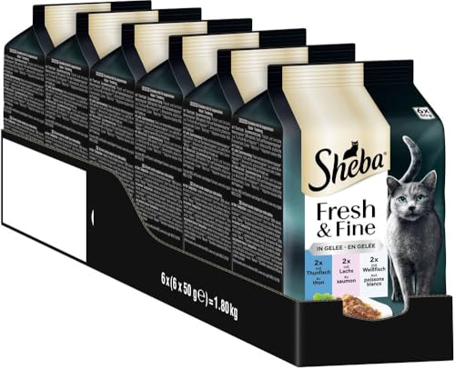 SHEBA Portionsbeutel Katzennassfutter Multipack Fresh & Fine in Gelee mit Thunfisch und Lachs MSC… – Ansicht 1