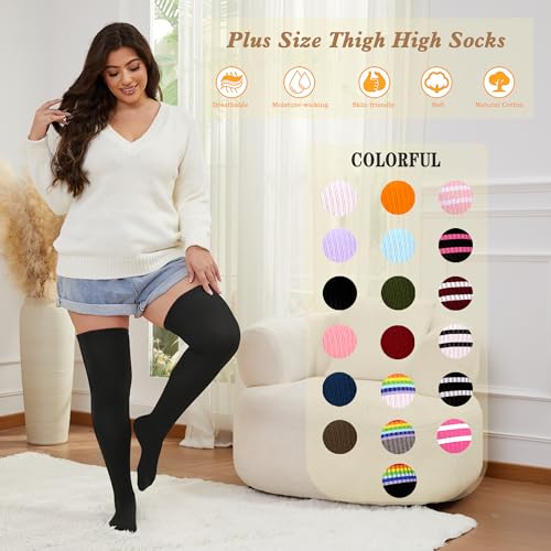 Image of Plus Size Thigh High Socks for Women Thick Thighs Cotton Knit Extra Long Over the Knee Leg Warmer