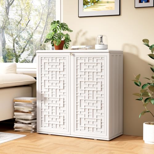 Image of KINYING Outdoor Storage Cabinet,62 Gallon Resin Storage Box,White