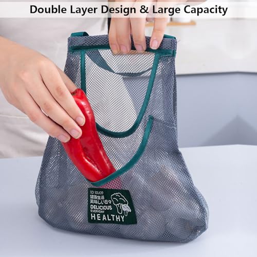 2 Pack Reusable Produce Bags (Long + Dual Pocket) Sturdy & Strong Hanging Mesh Storage Bags for Kitchen Storage Fruits, Onion, Garlic & Vegetables, Breathable Shopping Handbag Storage Grocery Bags - image 4