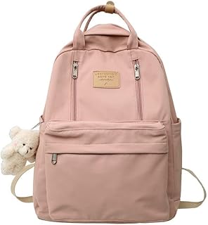 CHERSE Cute Backpack with Bear Aesthetic Accessories Kawaii stuff Y2K Backpack Preppy Shoulder Bookbag (Pink)
