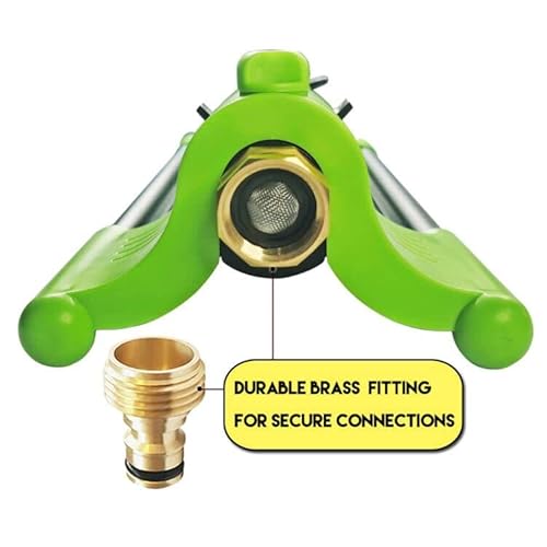 Hqmpc Water Sprinkler Metal Base Oscilating Sprinkler Garden Sprinkler With 2-Way Adjustment And Quick Connect Product Adapter Set Green With 3/4" Garde Hose Thread Brass Nipple #TOP3