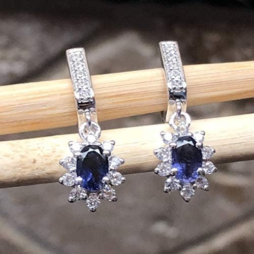 Natural 2.5ct Iolite 925 Solid Sterling Silver Earrings 25mm - Image 5