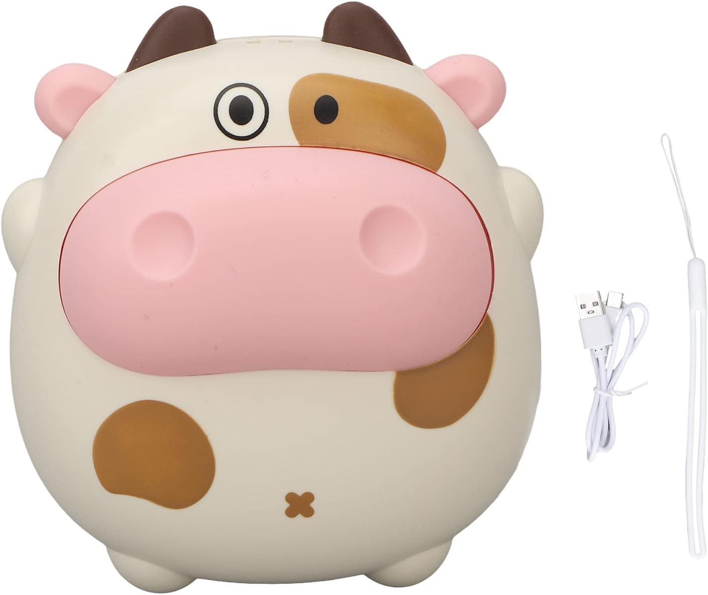 Dioche Electric Mini Hand Warmer USB Rechargeable Fast Heating Cartoon Cow Night Light Heater