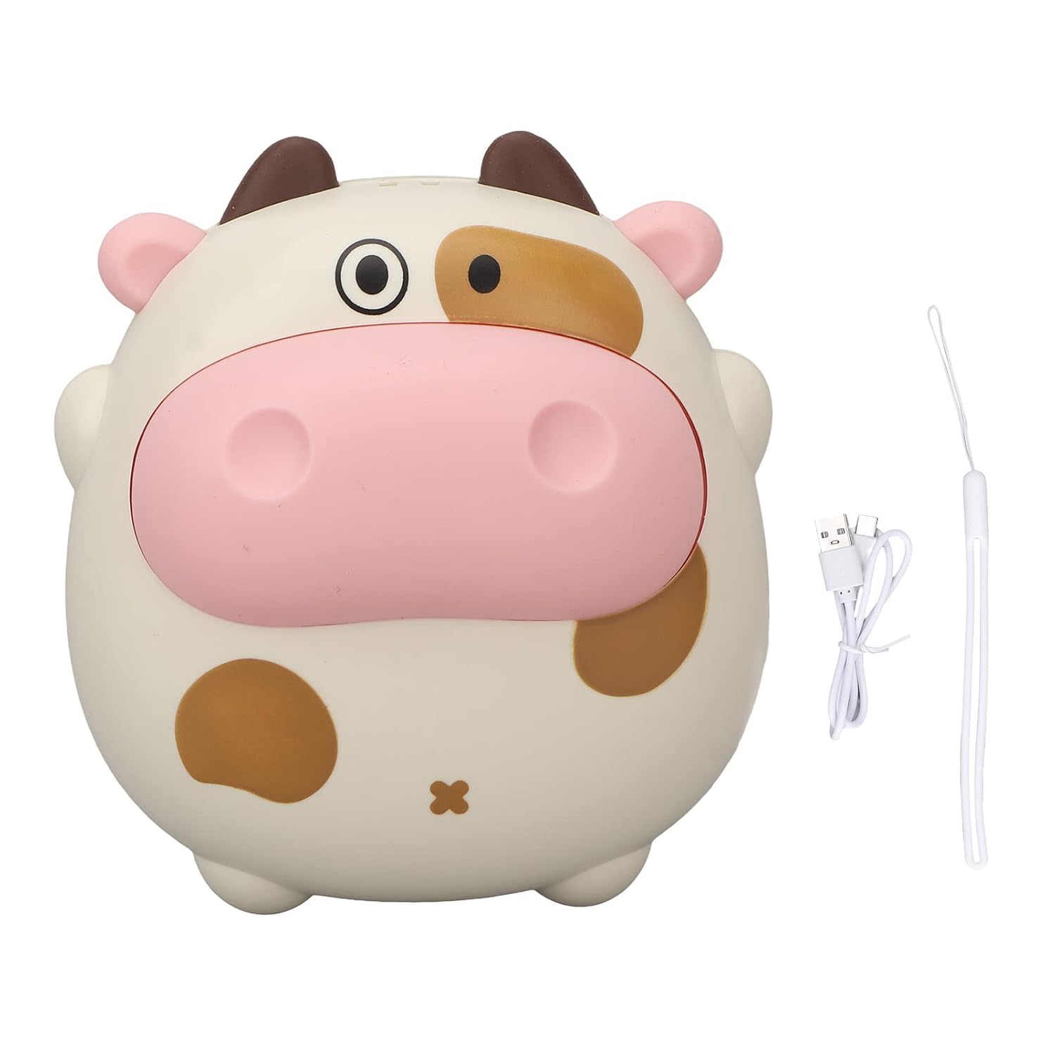 Dioche Hand Warmers USB Heater Rechargeable Electric Hand Warmer Mini 2 Levels Fast Heating Cartoon Cow Night Light Heater (Beige)