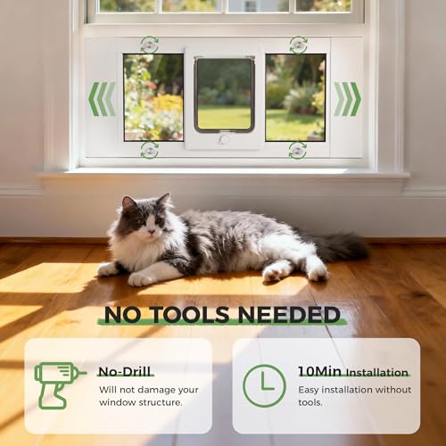 Slevoo Cat Door for Window, Energy-Saving High-Seal Window Pet Door with 4 Lock Modes, Tool-Free Install, Heavy-Duty Aluminum Frame, Multi-Pet Compatible (32''-36'') by Slevoo - Image 4