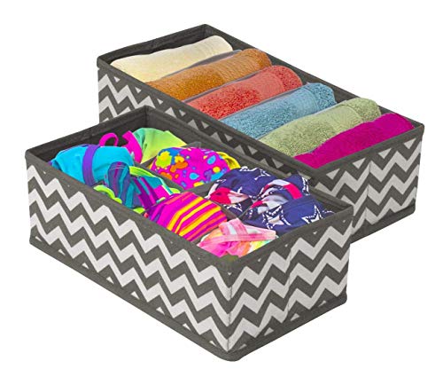 Image of Set of 4 Fabric Foldable Closet Drawer Dividers Wardrobe Under Bed Organizer for Clothes, Shoes, Undergarments, Bra, Socks Bra Tie Scarfs (Grey Wave)