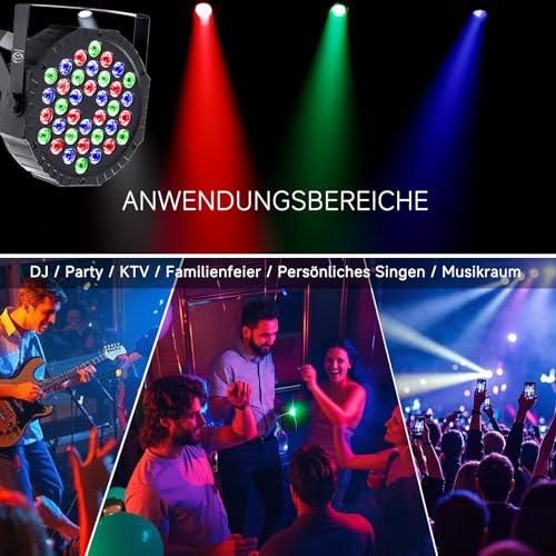VYmaksran LED Par Strahler 36 LED RGB Bühnenlicht, DMX512 & Fernbedienung, 7 Lichtmodi mit Soundaktivierung, Discolicht Partylicht für DJ Bar Hochzeit Halloween Weihnachten, 4er Pack
