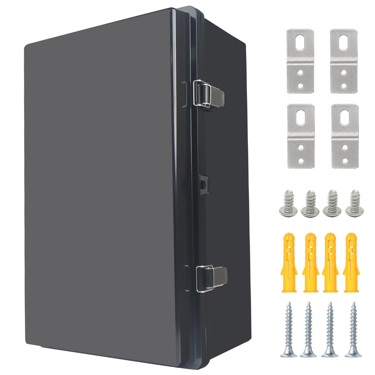 Junction Box,IP67 Waterproof Electrical Box Hinged Clear Cover Stainless Steel Latch Project Box Enclosure with Mounting Plate & Wall Bracket, Black 11.8 x 7.9 x 6.7inch(300x200x170mm) — Amazon image 10