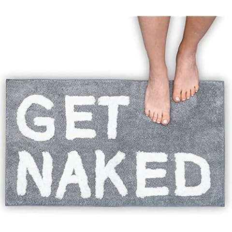Get Naked Bath Mat - Gray Get Naked Rug - Shower Curtain Set - Funny Bathroom Decor Signs - Grey Bathroom Rugs - Cute Fun Bath Mat - Cool Bathroom Stuff - Light Gray Bathroom Accessories - Washable Cover