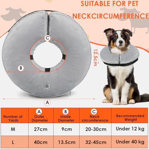 BUYGOO Aufblasbare Halskrause Hund, Aufblasbare Halskrause für Hunde & Katzen, Einstellbar Schutzkragen Hunde, Halskrause Hund Aufblasbar, Hundekragen für Genesung nach Operationen oder Wunden, Grau,L