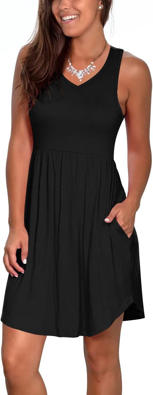 Atizon Casual Summer T Shirt Dress for Women V Neck Swing Elastic Tunic Short Sundress with Pockets - Image 2