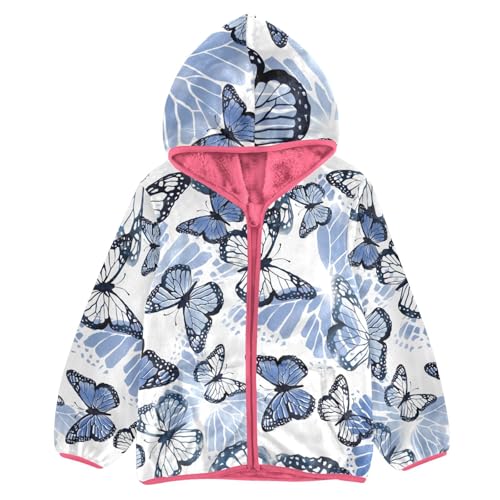 OTVEE Tropical Flying Blue Butterflies Kids Hoodie Jacket Fall Spring Full Zip Warm Outwear Coat
