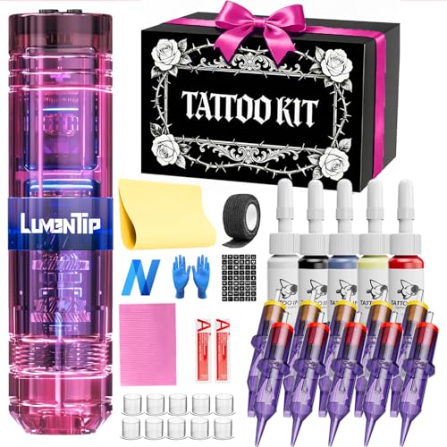 LumenTip Wireless Tattoo Machine Kit for Beginners & Professional Artists Complete Tattoo Gun Set with 1600mAh Battery Rotary Pen for Lining & Shading Ideal for Home Studio & Tattoo Training