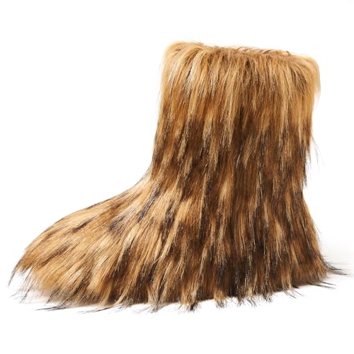 AUSLAND Women's Faux Fur Boots - Furry Fluffy Winter Snow Boots for Women, Fleece Lined Warm Comfortable Outdoor Mid-Calf Boots 93683