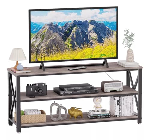 El Mejor Listado de Centro de Entretenimiento Con Repisas los 5 mejores. 48 ECHIGOYA Mueble para TV 60 Pulgadas, Mesa para TV, 140x40x60cm, Centro Entretenimiento para Sala, Estante Organizador Minimalista con 3 Niveles Repisas Abiertos, Gris