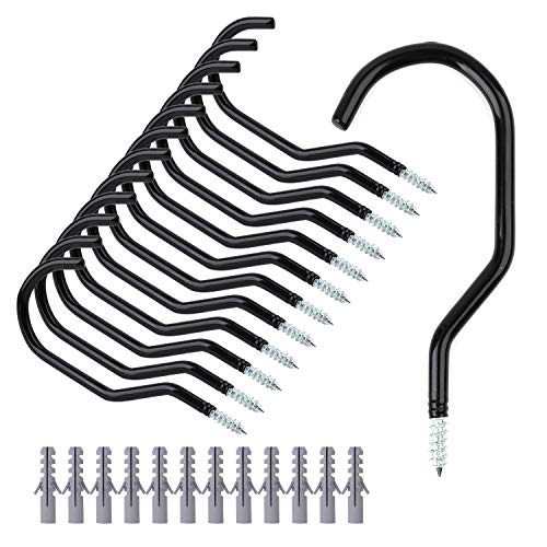 Faswin 12-Pack Bike Hanger Storage Hook Rack, Rubber Coated Large Screw Ceiling Hooks Garage Hook Heavy Duty for Garage Wall and Ceiling Bicycle Storage, Screw Hooks to Organize Tools & Ladder