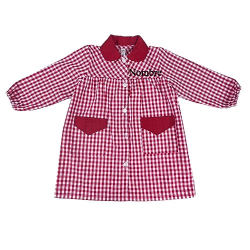 Bata Colegio/guarderia .Baby Personalizado con Nombre.con Bolsillos y puños Cerrados-con opcion de Bordar Animal Personalizado (Talla 3, Rojo)