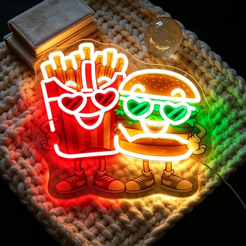 Image of Red Neon Sign Led Neon Lights Signs for Wall Decor USB Powered Led Signs for Room Decoration-Burger French Fries
