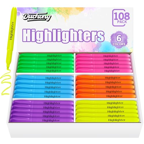 Duchong 108 Highlighters Bulk, Highlighters Assorted Colors, Chisel Tip Dry-Quickly No Bleed Highlighter, Office Classroom Must Have, Back to School Supplies for Teachers(Multicolor)