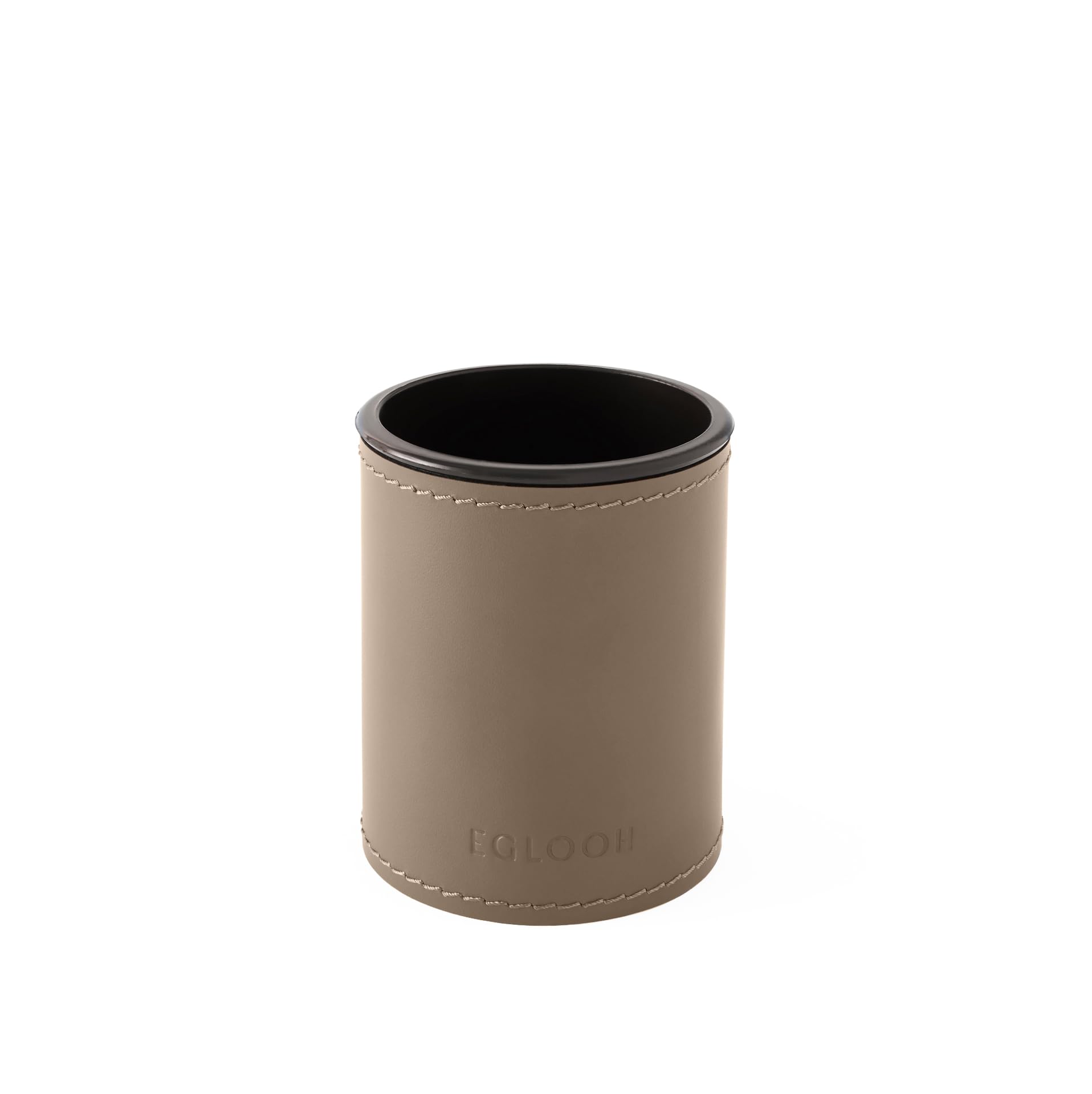 Eglooh - Orfeo - Pen Pot for Desk - Round Design - Made of Dove Grey Leather - cm 7,8 x 7,8 H.9,5 - Handmade Stitchings and Resistant Core - Made in Italy โ image 1