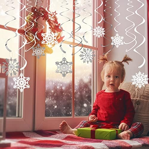 30 Pieces Christmas Ceiling Decorations, Hanging Snowflake Decorations, Snowflake Silver & White Ceiling Swirls Hanging Ornaments for Xmas Winter Wonderland Frozen Themed New Year Party