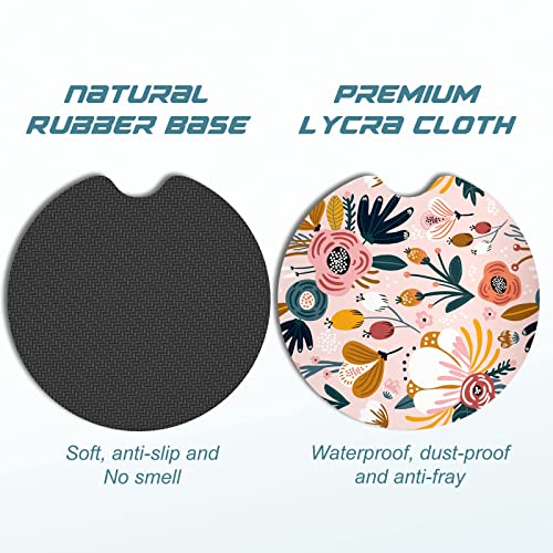 Aiawoxc Car Cup Holder Coasters, 2 Pack Universal Auto Anti Slip Insert Coaster, Rubber Car Coasters With A Finger Notch, Cute Car Assecories For Women Men, Cup Mat For Most Car Interior (Pink Flower) #TOP4
