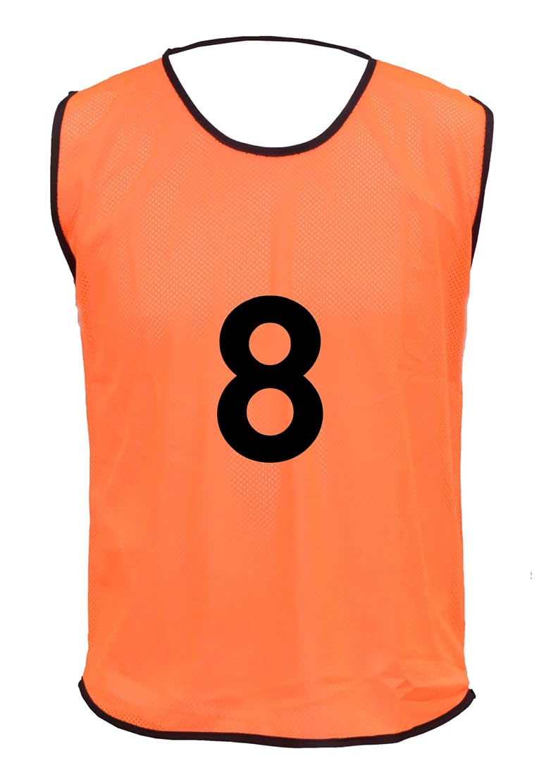 10 MESH BIBS FOOTBALL TRAINING SPORTS BIBS PRINTED NUMBER (1-10 OR number of your choice) Front & Back (Orange (Front & Back), Adult(Large to XL))