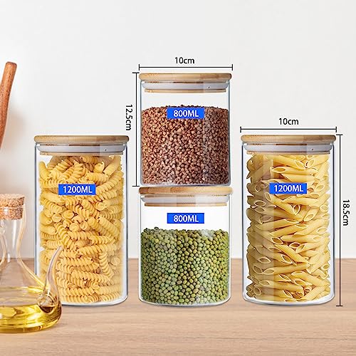 Foto von Gigmeta Vorratsgläser mit Deckel 4er Set 800/1200ml Vorratsdosen aus Glas mit Bambusdeckel, Küche luftdicht Aufbewahrungsgläser Gewürzgläser, aus Verstärktem Borosilikatglas Glasbehälter Set